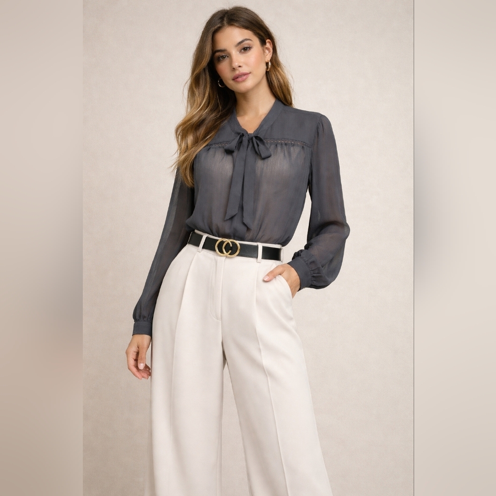 NYDJ Sheer Bowtie Blouse NWT
